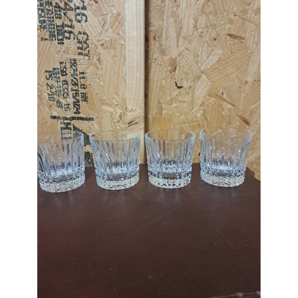 Set of 4 Vintage Crystal Whiskey Rocks Glasses Vertical Ribbed Fluted Heavy Base